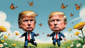 Trump and Putin in children role with real head and face, runnin...