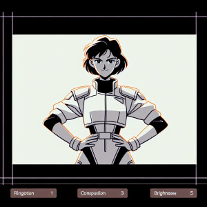 1990s anime screencap, girl a plugsuit, standing with hands on h...