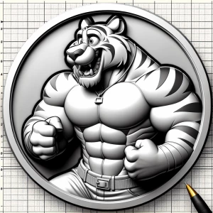 Design a high-contrast grayscale 3d bas relief of tony the tiger, The composition should be circular like a coin emblem, designed for CNC routing with balanced lighting to accentuate fine details, sharp edges, and distinct textures. Employ deep shadows and strong highlights to define planes and surfaces clearly.