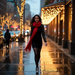 A cinematic evening in rainy downtown Seattle, where the glisten...