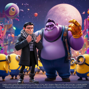 "Create a colorful and dynamic illustration featuring two iconic...