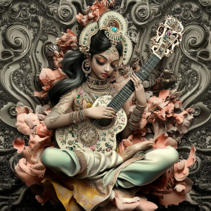 Glittergoth Goddess saraswati   --sref 1052399410 890088870