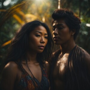 create me a video of a mixed race woman (asian and afican) in a...