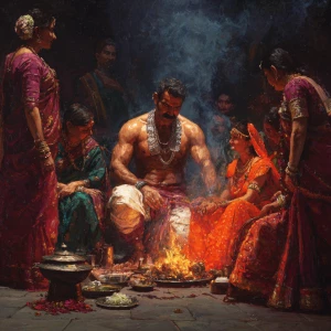 realism, painting.a beefy muscular sweaty criminal gujarati man...