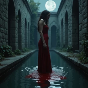 A secluded gothic courtyard surrounded by ancient stone walls, w...