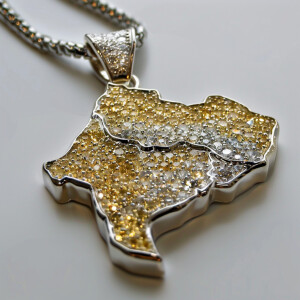 3D sterling silver Texas pendant featuring stunning yellow diamo...