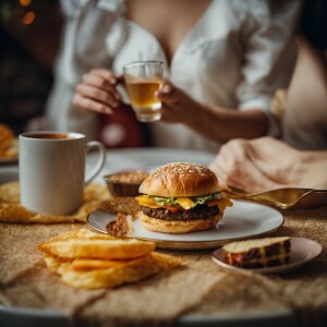 Croissant with butter beside and Coffe cup in fancy table and br...