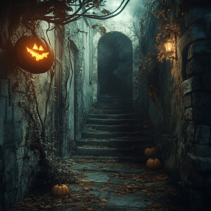 Photorealistic image, super creepy background image, halloween i...