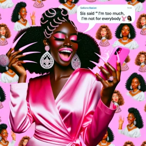 Create an image of an African American woman styled as a glamoro...