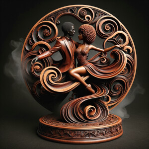 3d wood and porcelain sculpture of an Afrocentric woman with a m...