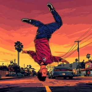 Elon Musk in GTA art style — do a handstand — in the style of a...