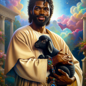 Oil painting of an African-American man resembling Jesus Christ,...