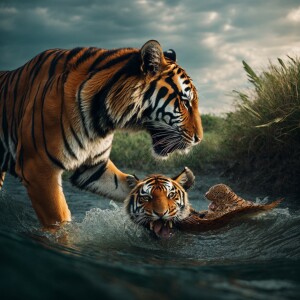 Tiger killing  a eel