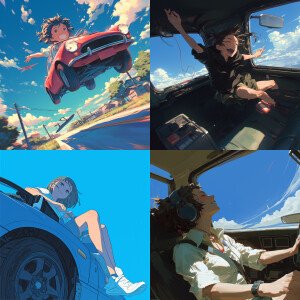 Girl flying 
In the car