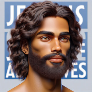 "Create a 3D realistic artwork featuring the phrase 'Jesus Saves...
