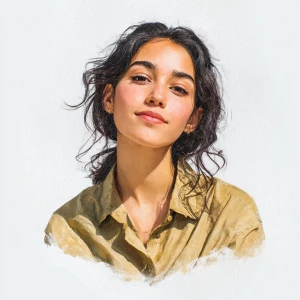 Generate a portrait of a joyful 22-year-old Mexican woman with a...