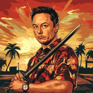 Elon Musk in GTA art style, Hold a sword, in the style of a Gra...