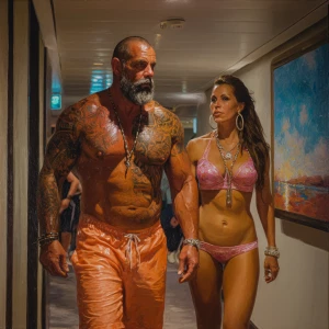 Hyperrealism , painting ,a australia muscular beefy bearded tatt...