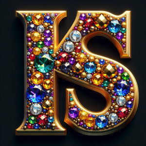 Create a 3-D realistic image with the letters  K.S. in gold raised letters , Add diamonds and colorful jewels