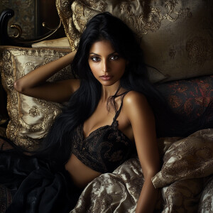 Generate an image of a breathtakingly beautiful Indian woman wit...