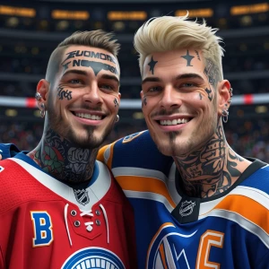 Generate a image of a  man aged 29 both of them are covered in t...