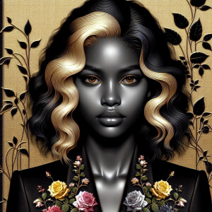 Create a vertical 3-D portrait of a light-skinned African-Americ...