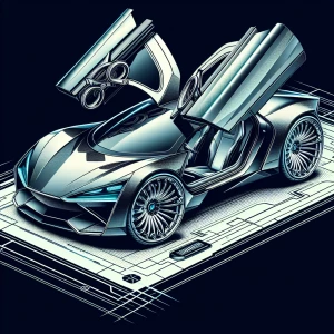 Design a futuristic sports car with Lamborghini-style scissor do...
