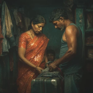 Hyperrealism photo painting.a 54-year-old Gujarati aunty who wor...