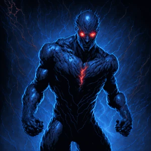 Portray Zoom as a menacing figure emerging from a vortex of swir...