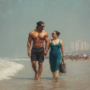 hyperrealistic painting photo.a muscular sweaty villain man, wal...
