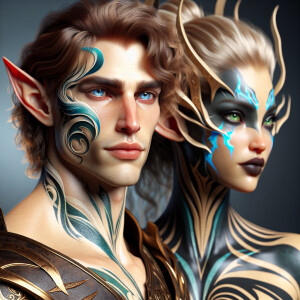 A tall elven man with a soft and angelic but masculine face, elf...