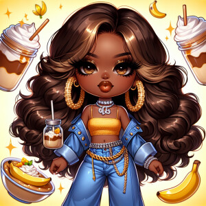 Create a glossy, high-fidelity painted illustration of a Chibi A...