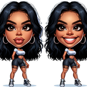 Caricature, Rihanna, cartoonised exaggerated features, chibi style portrait of <lora:mychar:0.7>, highly detailed, goofy funny hilarious zany