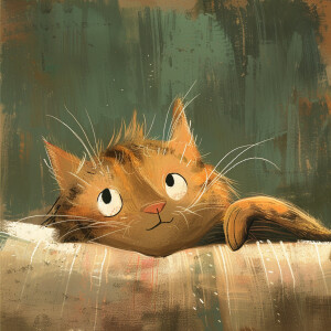 A cartoon of a cat peering over you while you are sleeping