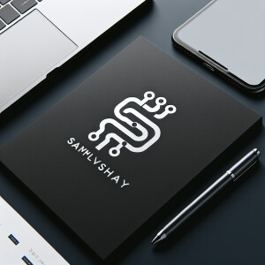 Design a minimalist tech-inspired logo featuring the intertwined...