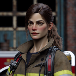 Sasha Braus from Attack on Titan as a firefighter, Brown hair, b...