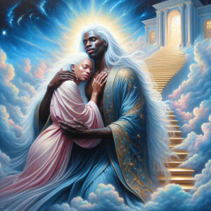 An oil painting depicting a light-skinned African-American Jesus...