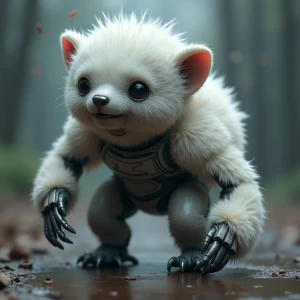 <lora:Horror3Flux:1.1> Very Fluffy Cute mech creature with Hyper...