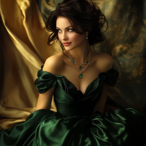 A captivatingly beautiful woman with light, flawless skin, radia...