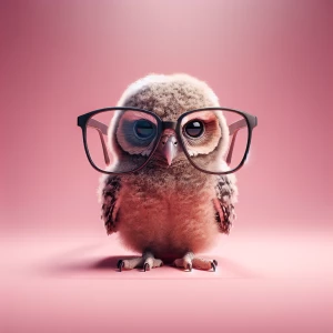Generate a highly realistic, full-body image of baby owl on a se...