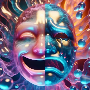 Bizarre  gelatinous smile now cry later mask,  gelatinous electr...