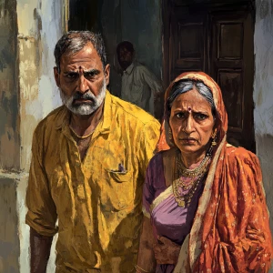 A criminal beefy indian man  with his 50 year old poor indian ho...