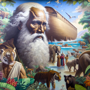 A close-up and detailed wall painting focusing on Noah, depicted...