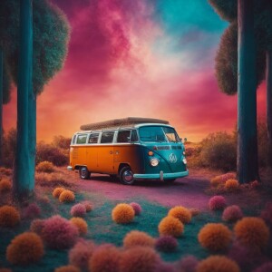 create a dreamy realistic bohemian theme colorful scene with vol...