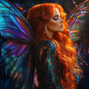 create an ultra realistic beautiful woman with long flowing red...