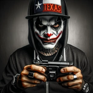 Sinister Mexican American wearing Hollywood make-up to look like...