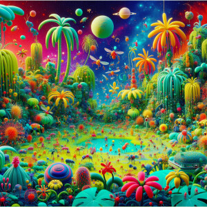 Intergalactic tropical scene with lots of bugs around. I want to...