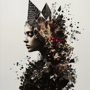 Portrait of a transcendent sorceress standing at the nexus of al...