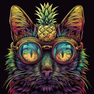 Create an intricate illustration of a female cat wearing steampu...