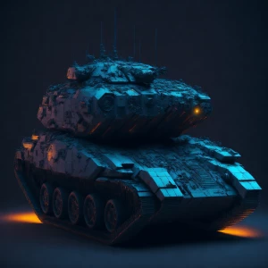 Generate an image of a tank made from different color neon puzzl...